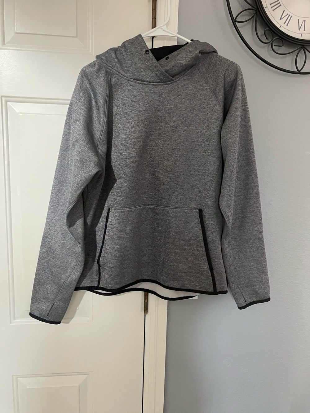 Women's Gray Hooded V-Neck Sweater Pullover